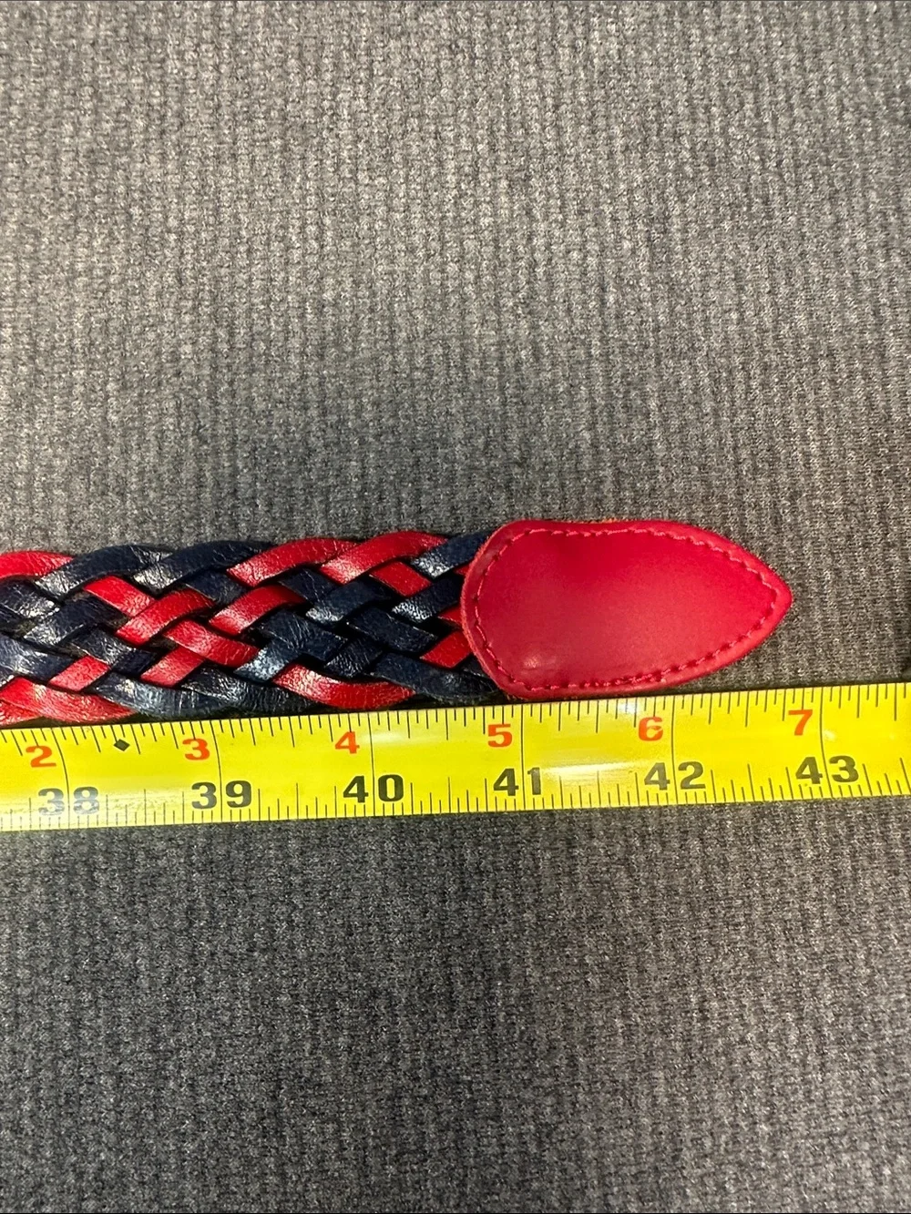Vera Pelle Leather Belt Red & Navy Blue Braided - Made in Italy - Men's Size 36